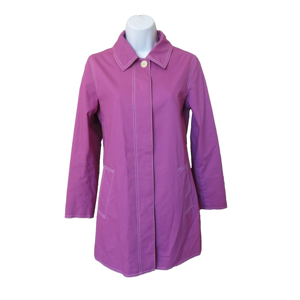 Coach‎ Dark Pink Trench Coat Size XS Hidden Button Flap Signature Lining